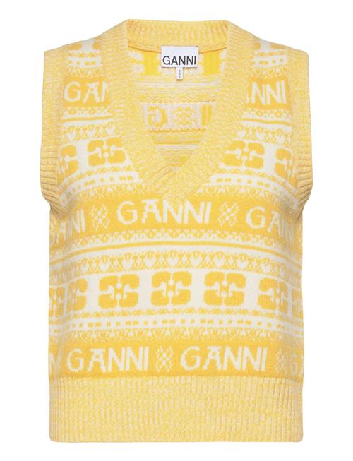 Se Ganni Logo Wool Mix Vest Ganni Yellow ved Booztlet