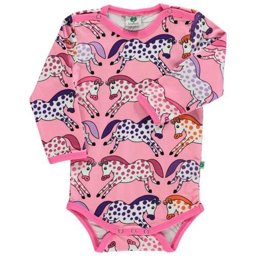 Småfolk Mønstret Babybody Med Hester Sea Pink | Lyserød | 56 cm