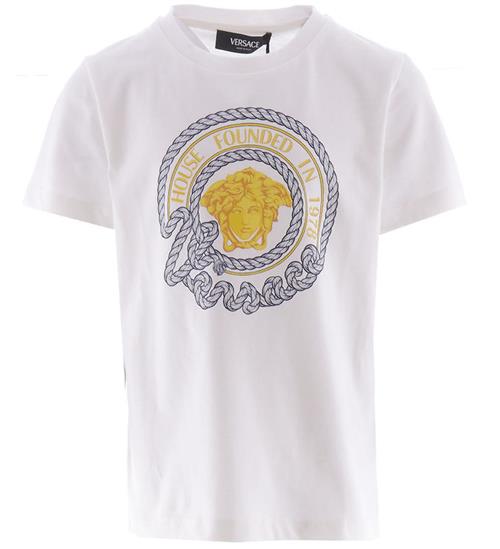 Se Versace T-shirt - Hvid m. Navy/Gul ved KidsWorld