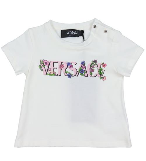 Se Versace T-shirt - Hvid/Rosa m. Blomster ved KidsWorld