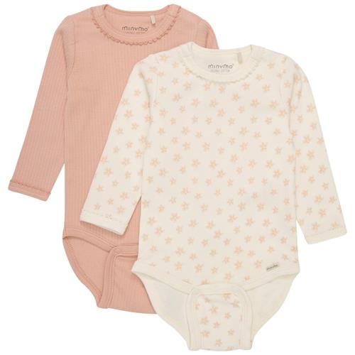 Se Minymo 2-pak GOTS Babybodyer Peach Beige | Lyserød | 56 cm ved Babyshop