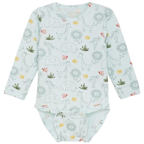 Se Minymo GOTS Mønstret Babybody Misty Blue | Blå | 68 cm ved Babyshop