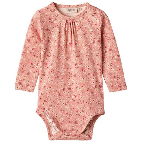 Se Wheat Liv Mønstret Babybody Rosette Flowers | Lyserød | 74 cm ved Babyshop