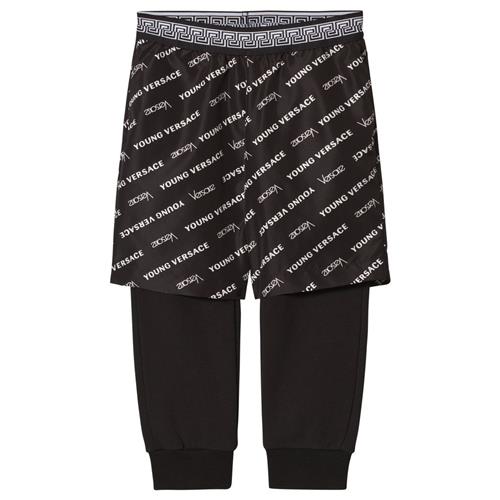 Versace Black Logo Print Shorts and Sweat Pants Set | Sort | 14 years