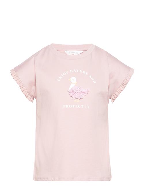 Se Mango Printed Cotton-Blend T-Shirt Mango Pink ved Booztlet