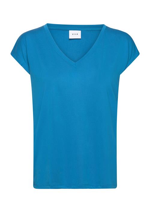 Se Vila Vimodala V-Neck S/S Top - Noos Vila Blue ved Booztlet