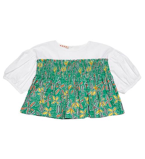 Se Marni Skjortebluse - Hvid/GrÃ¸n m. Blomster ved KidsWorld