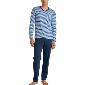 Calida Rekax Streamline V Neck Long Pyjama Blå Mønster bomuld Large Herre