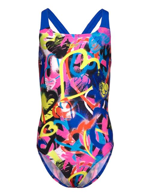 Se Speedo Girls Digital Allover Powerback Speedo Pink ved Booztlet