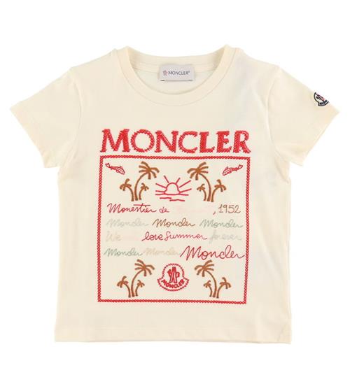 Se Moncler Moncler T-shirt - Cream/RÃ¸d m. Broderi ved KidsWorld