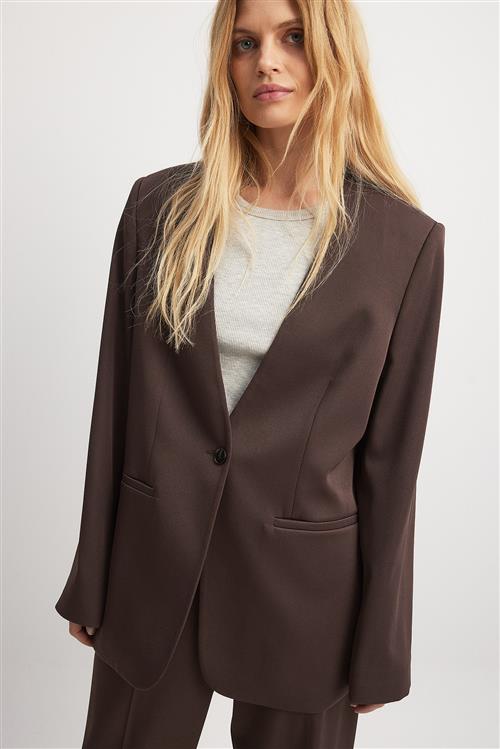 NA-KD Lige oversized blazer uden revers - Brown