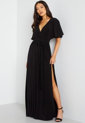 Se Goddiva Flutter Sleeve Maxi Dress Black XXS (UK6) ved Bubbleroom