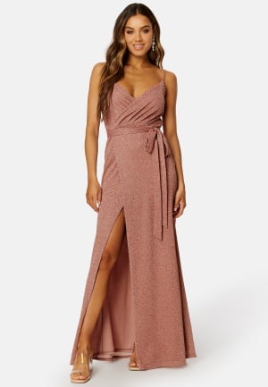 Goddiva Glitter Wrap Front Maxi Dress Dark Rose M (UK12)