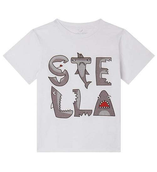 Se Stella McCartney Kids Stella McCartney Kids T-shirt - Hvid/GrÃ¥ m. Hajer ved KidsWorld