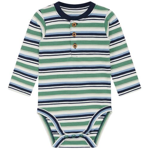 Se Hust&Claire Bjorn Stribet Babybody Spruce | Blå | 62 cm ved Babyshop