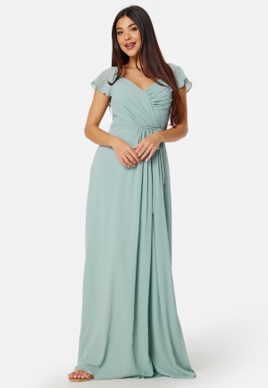 Bubbleroom Occasion Butterfly Sleeve Draped Chiffon Gown Dusty green 34