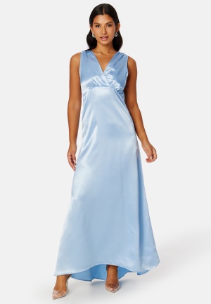 Se VILA Sittas V-neck S/L Maxi Dress Kentucky Blue 36 ved Bubbleroom