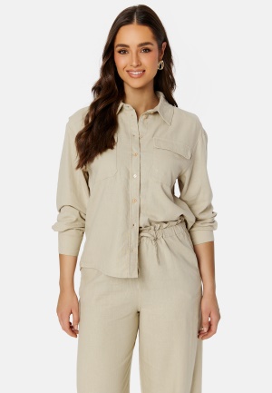 ONLY Caro L/S Oversized Linen Blend Shirt Oxford Tan S