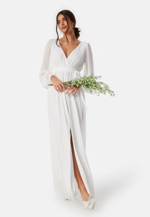 Se Goddiva Long Sleeve Chiffon Maxi Dress White L (UK14) ved Bubbleroom