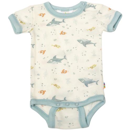 Se Joha Mønstret Uld-bodysuit Lyseblå | Blå | 70 cm ved Babyshop