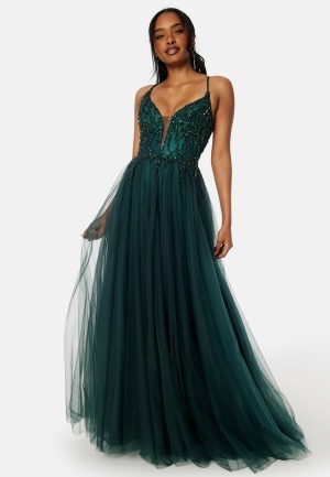 Christian Koehlert Tulle Back Lacing Evening Dress Botanical Green 34