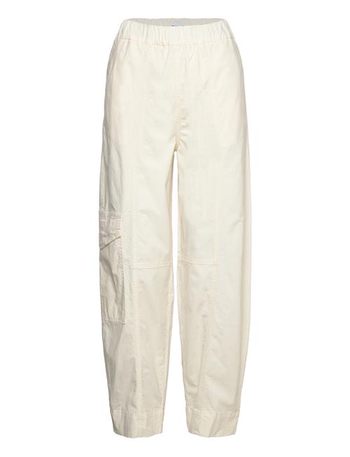 Ganni Washed Cotton Canvas Elasticated Curve Pants Ganni Cream