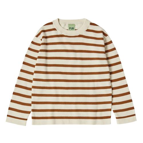 FUB Stribet Langærmet T-shirt Ecru/Rust | Beige | 120 cm