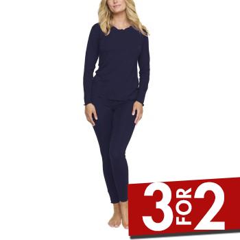 Se Damella Bamboo Plain Long Pyjamas Set Marineblå Bambus Large Dame ved Timarco