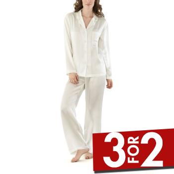 Damella Woven Silk Plain Pyjamas Set Elfenben silke Medium Dame