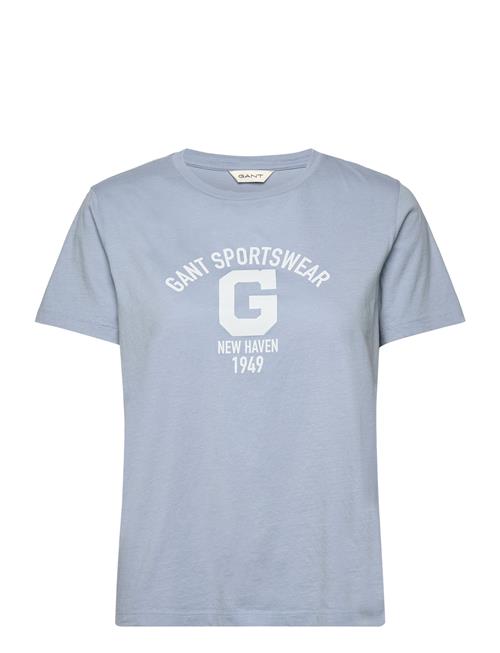 Se GANT Reg Logo Ss T-Shirt GANT Blue ved Booztlet