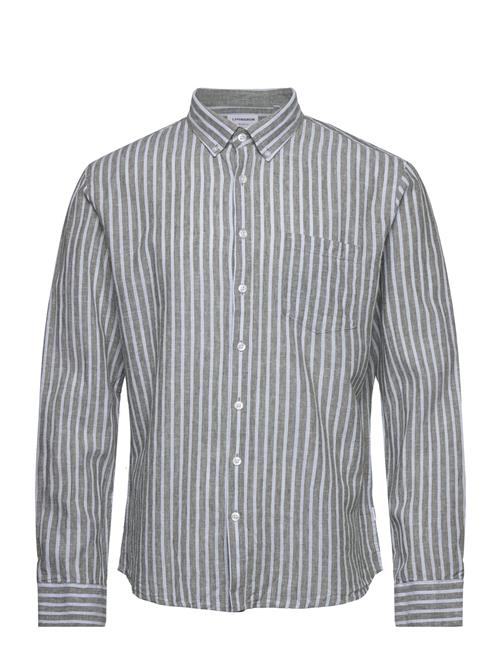 Lindbergh Striped Cotton/Linen Shirt L/S Lindbergh Green