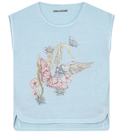 Se Zadig & Voltaire T-shirt - Angel - LyseblÃ¥ m. Blomster/Similist ved KidsWorld