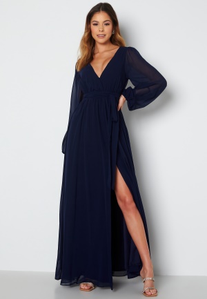 Se Goddiva Long Sleeve Chiffon Dress Navy L (UK14) ved Bubbleroom