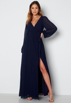 Goddiva Long Sleeve Chiffon Dress Navy XXL (UK18)