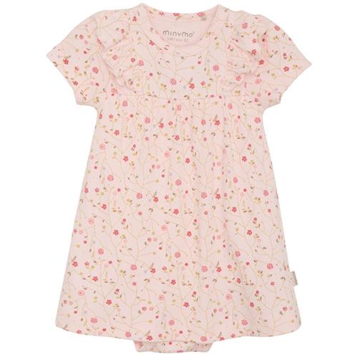 Se Minymo Blomstret Ribbet Bodykjole Dogwood | Lyserød | 68 cm ved Babyshop