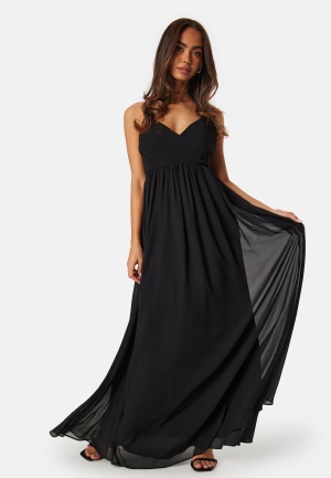 Bubbleroom Occasion Pleated V-neck chiffon gown Black 34