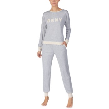 Se DKNY New Signature Long Sleeve Top and Jogger PJ Grå X-Large Dame ved Timarco