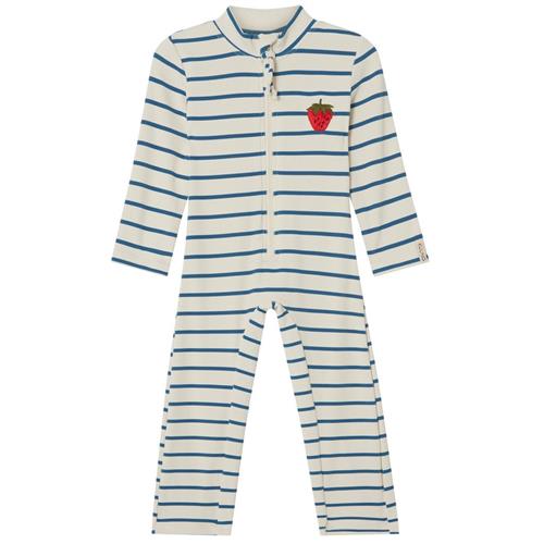 Se Kuling Seychelles Stribet UV-dragt Blå | Hvid | 110/116 cm ved Babyshop