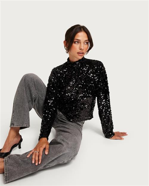 Nelly - Sort - Sequin Collar Top