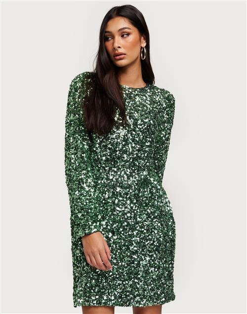 Selected Femme - Grøn - Slfcolyn Ls Short Sequins Dress B