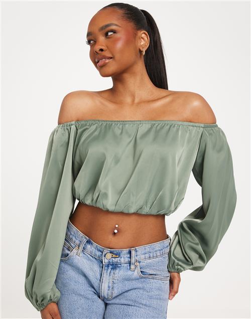 Pieces - Grøn - Pcmari Ls Off Shoulder Cr Top D2D D