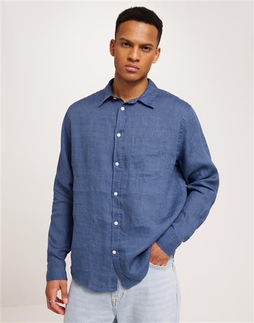 J Lindeberg Reg LS Clean Linen Shirt Hørskjorter Blue