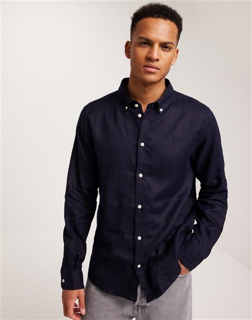 Les Deux Kristian Linen B.D. Shirt Hørskjorter Dark Navy