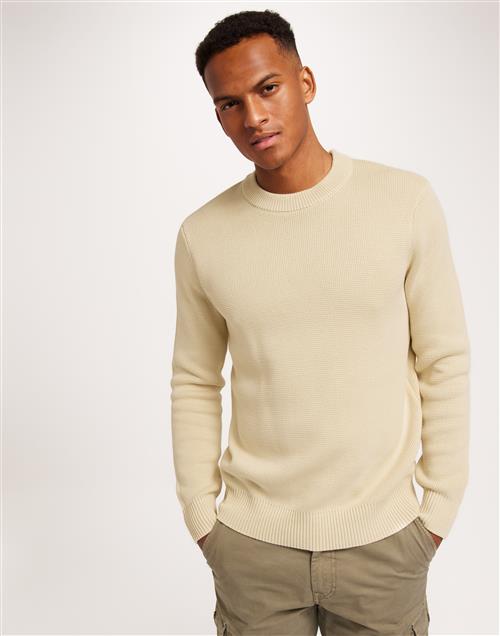 Selected Homme Slhtodd Ls Knit Crew Neck W Striktrøjer Beige