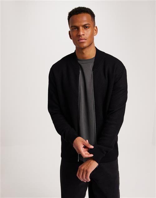 Selected Homme Slhreason Ls Knit Boiled Wool Zip W Striktrøjer Black