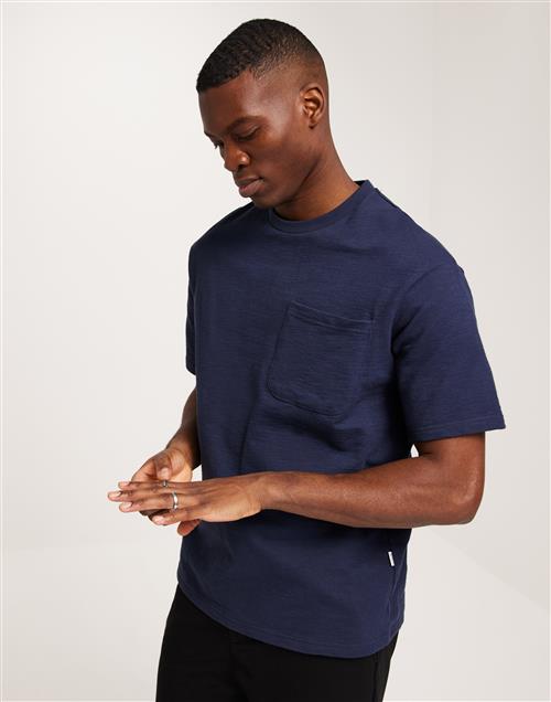 Selected Homme Slhloosesaul Slub Ss O-Neck Tee Kortærmede t-shirts Blå