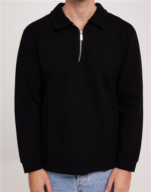 Selected Homme Slhrelaxdap Zip Ls Polo Half zip Black