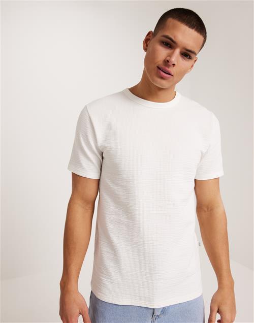 Selected Homme Slhsander Seersucker Ss O-Neck Tee Kortærmede t-shirts Egret