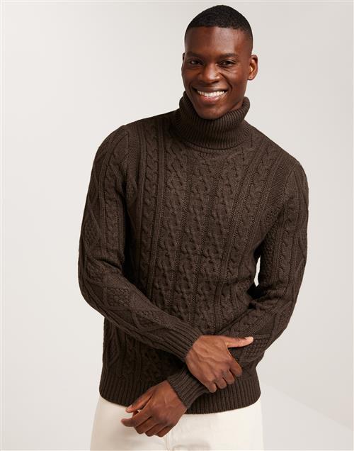 Only & Sons Onsrigge Reg 3 Cable Roll Neck Knit Striktrøjer Hot Fudge