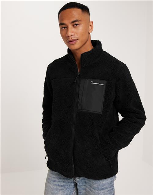 KnowledgeCotton Apparel Teddy fleede zip sweat - GRS/Vegan Trøjer med lynlås Jet Black